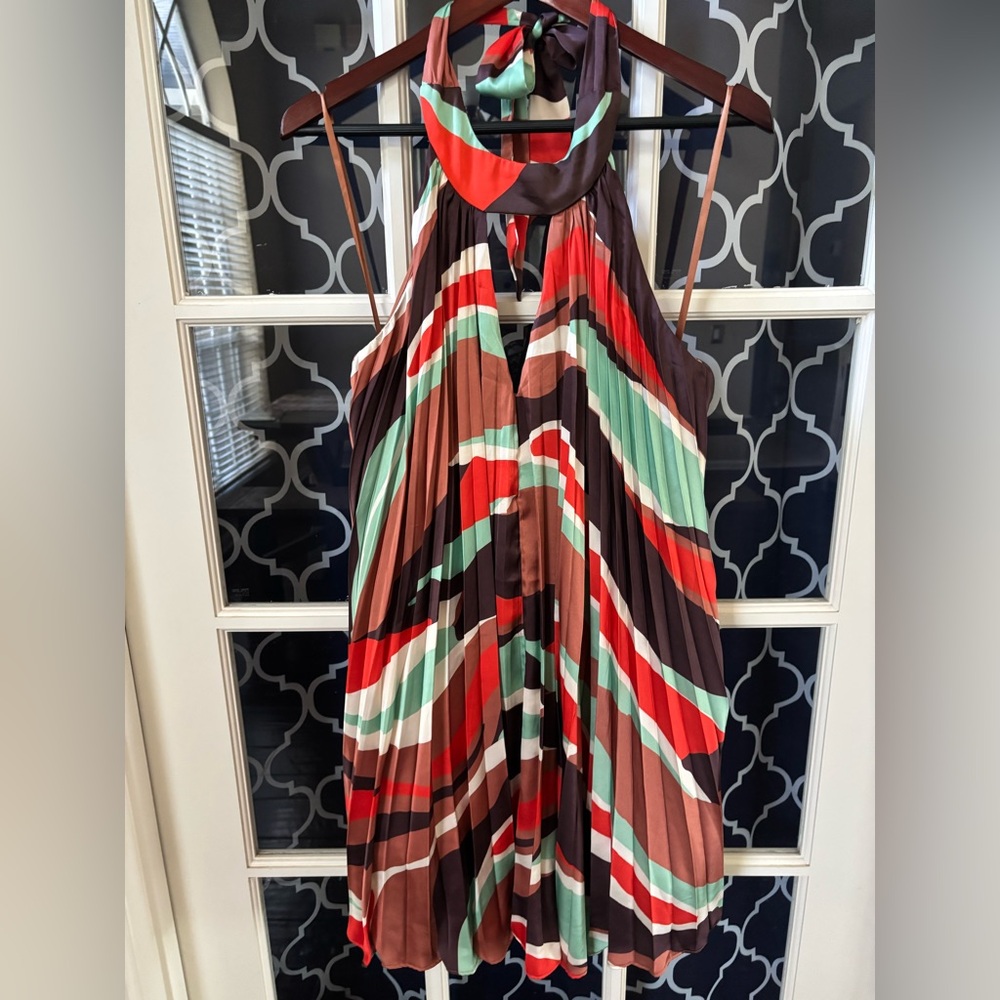 NWT Anthropologie Multicolor Halter Neck Pleated Dress
